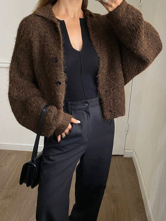 Women Loose Casual Open Front Cropped Cardigan, New Arrival Autumn