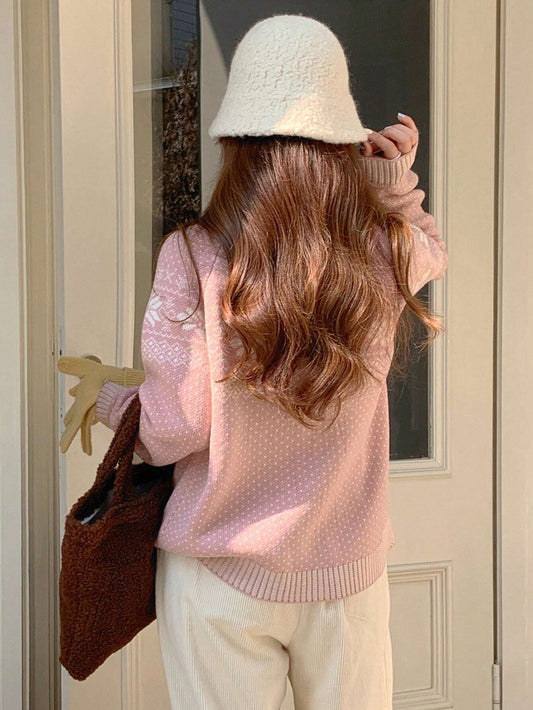 Floral Jacquard Loose Long Sleeve Lapel Women Cardigan,Fall Women Clothes