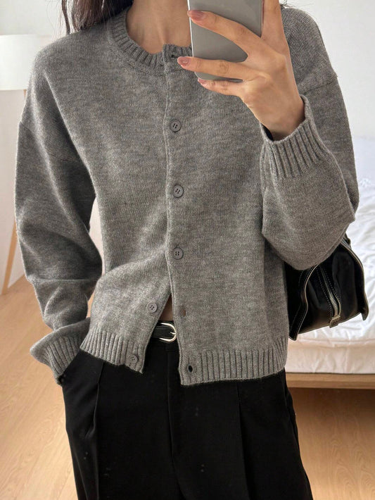 Women Solid Color Minimalist Knit Cardigan,Fall Clothes