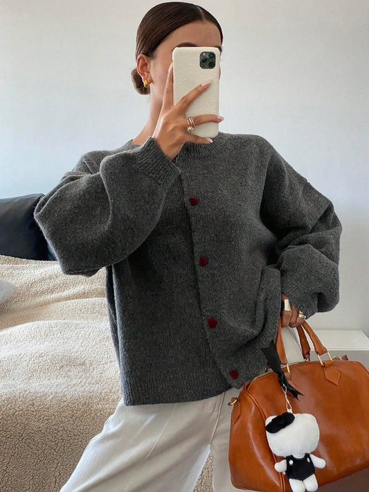 Women's Heart Cuff Decor Crew Neck Cardigan Sweater,Fall Women Clothes Jacket