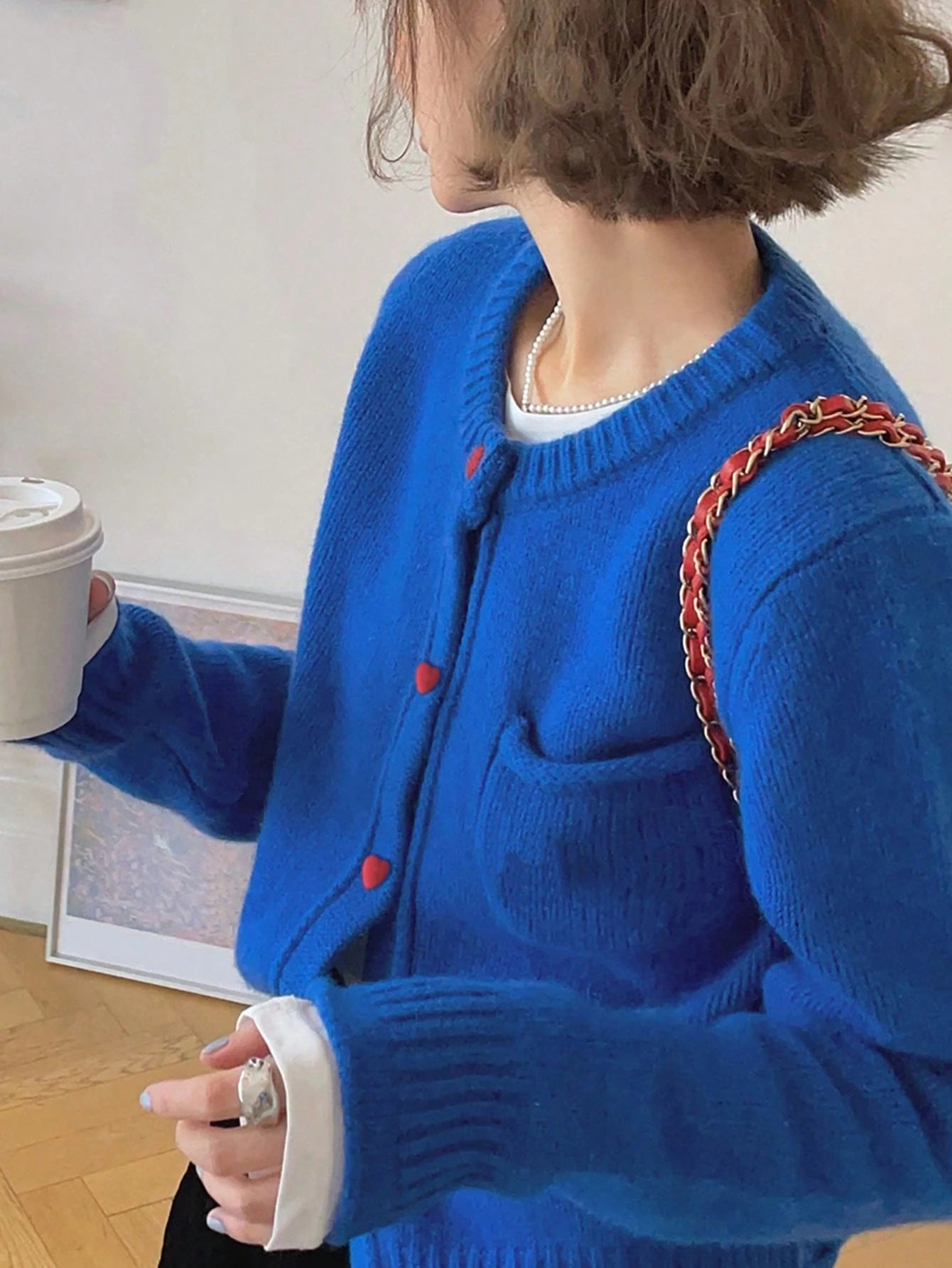 Women's Casual Minimalist Korean Style Contrast Color Button Design Round Neck Sweater Cardigan, Autumn/Winter