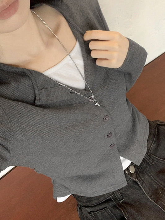 Spring/Autumn Casual Chic Button Knit Cardigan For Women, Two Pieces Look