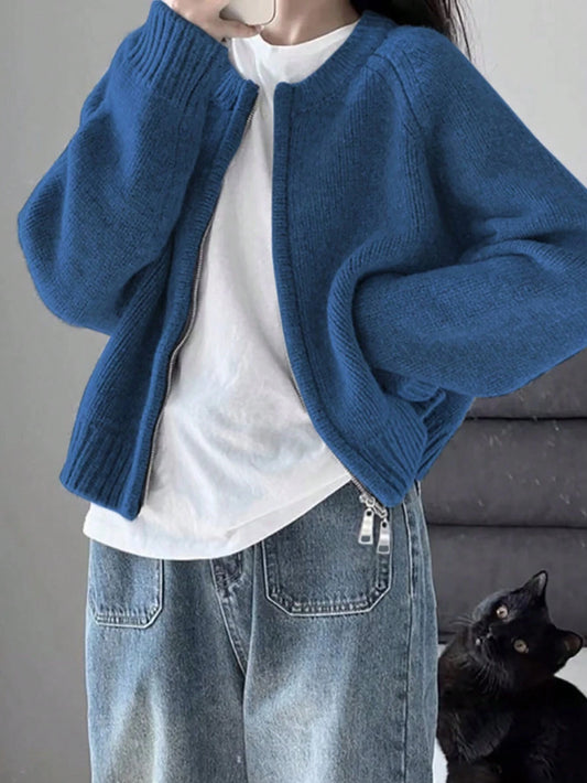 Warm Outerwear Two-Way Zipper Women's Sweater Cardigan Knit Coat, Autumn/Winter,Back To School,Christmas And New Year's Elegant And Casual Long-Sleeved Top