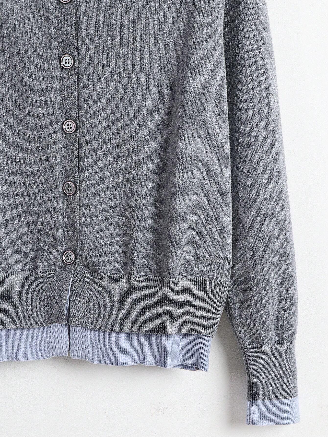 Contrast Color Open Cardigan 2 In 1 Crew Neck Loose Casual Basic Knit Sweater, Long Sleeve Tops Fall Winter Cloth For Women