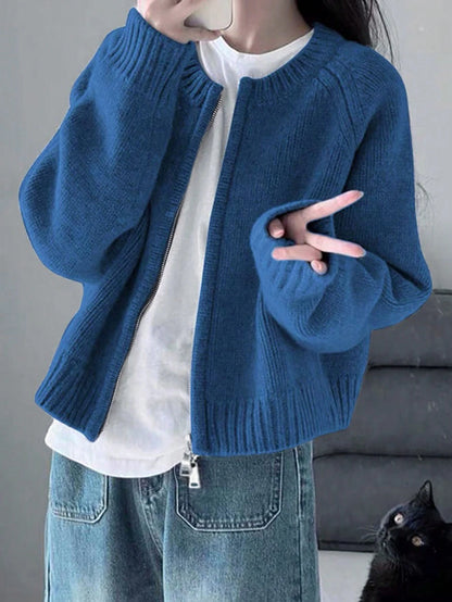 Warm Outerwear Two-Way Zipper Women's Sweater Cardigan Knit Coat, Autumn/Winter,Back To School,Christmas And New Year's Elegant And Casual Long-Sleeved Top