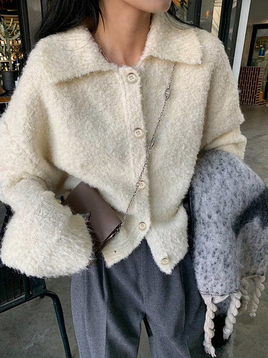 Collar Knitted Short Cardigan For Small Women, Fashion Chic Sweater Jacket, Autumn/Winter