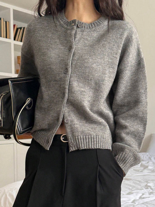 Women Solid Color Minimalist Knit Cardigan,Fall Clothes