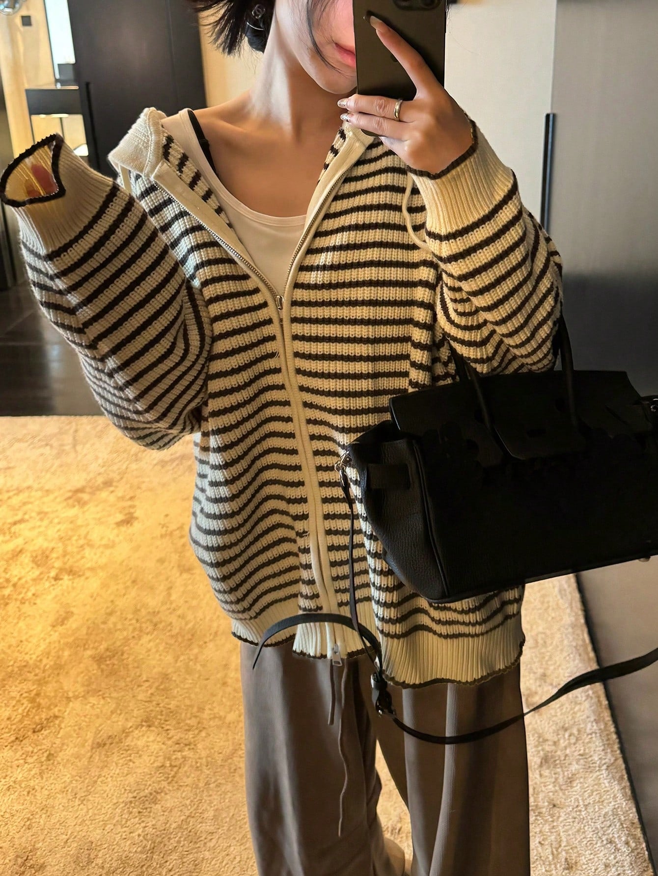 Women's Autumn/Winter Classic Striped Design Hooded Cardigan Sweater, Casual & Minimalist