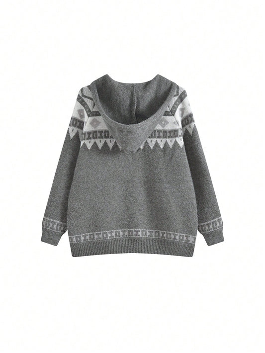 Thick Cardigan Sweater Jacket With Horn Buttons, Vintage Inspired, For Autumn/Winter