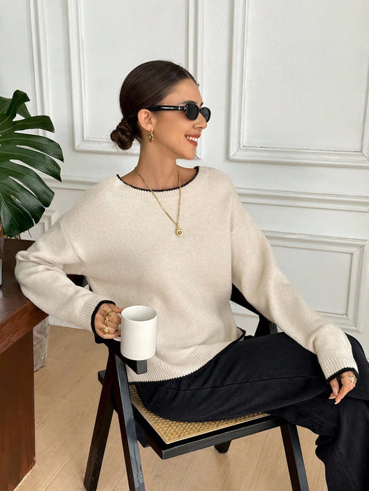 Women's Fashionable Elegant Bow Shoulder Long Sleeve Sweater, Bow Decoration On The Back,Fall Clothes For Women,Going Out Outfit ,Chic  Sweater, Fall Clothes For Women,New Year ,Party,Graduation ,Casual, Prom ,Going Out Tops Winter