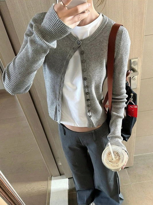 Early Autumn Casual Korean Style Slim Fit Cardigan Sweater For Women