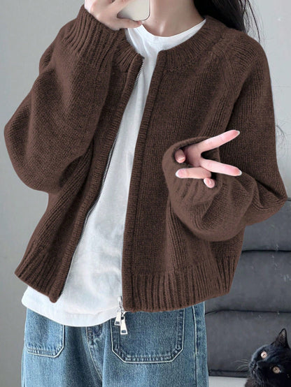 Warm Outerwear Two-Way Zipper Women's Sweater Cardigan Knit Coat, Autumn/Winter,Back To School,Christmas And New Year's Elegant And Casual Long-Sleeved Top
