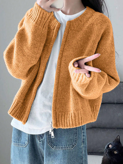Warm Outerwear Two-Way Zipper Women's Sweater Cardigan Knit Coat, Autumn/Winter,Back To School,Christmas And New Year's Elegant And Casual Long-Sleeved Top