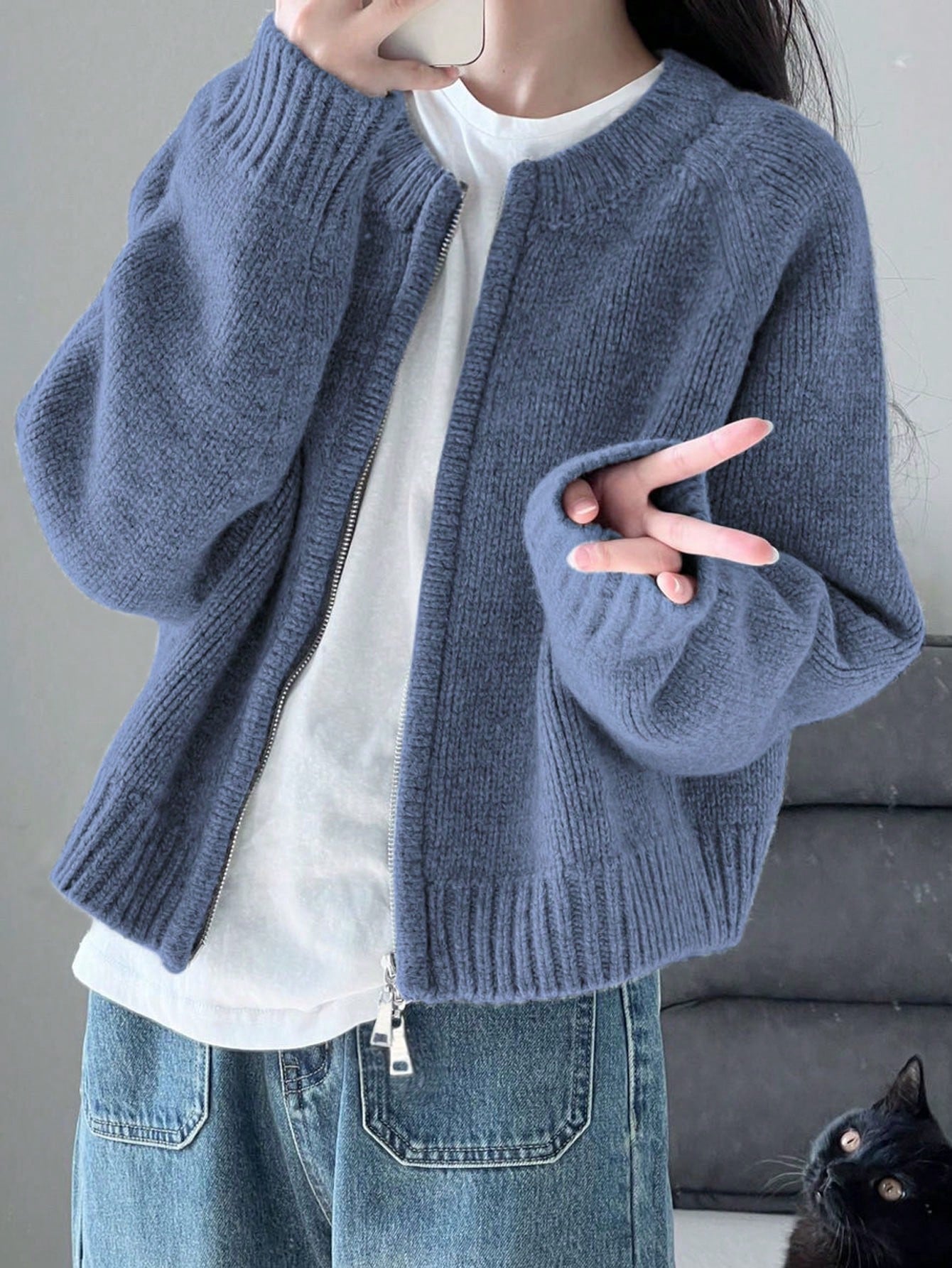 Warm Outerwear Two-Way Zipper Women's Sweater Cardigan Knit Coat, Autumn/Winter,Back To School,Christmas And New Year's Elegant And Casual Long-Sleeved Top