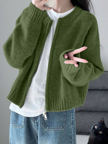 Warm Outerwear Two-Way Zipper Women's Sweater Cardigan Knit Coat, Autumn/Winter,Back To School,Christmas And New Year's Elegant And Casual Long-Sleeved Top