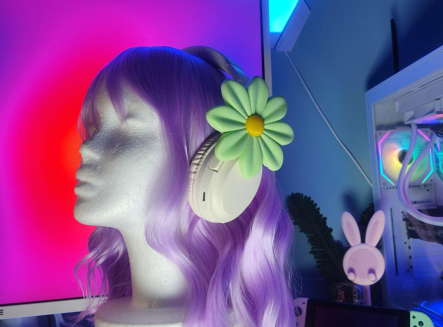 Daisy Flower Headphone Accessory – Cute & Aesthetic Gaming Decor